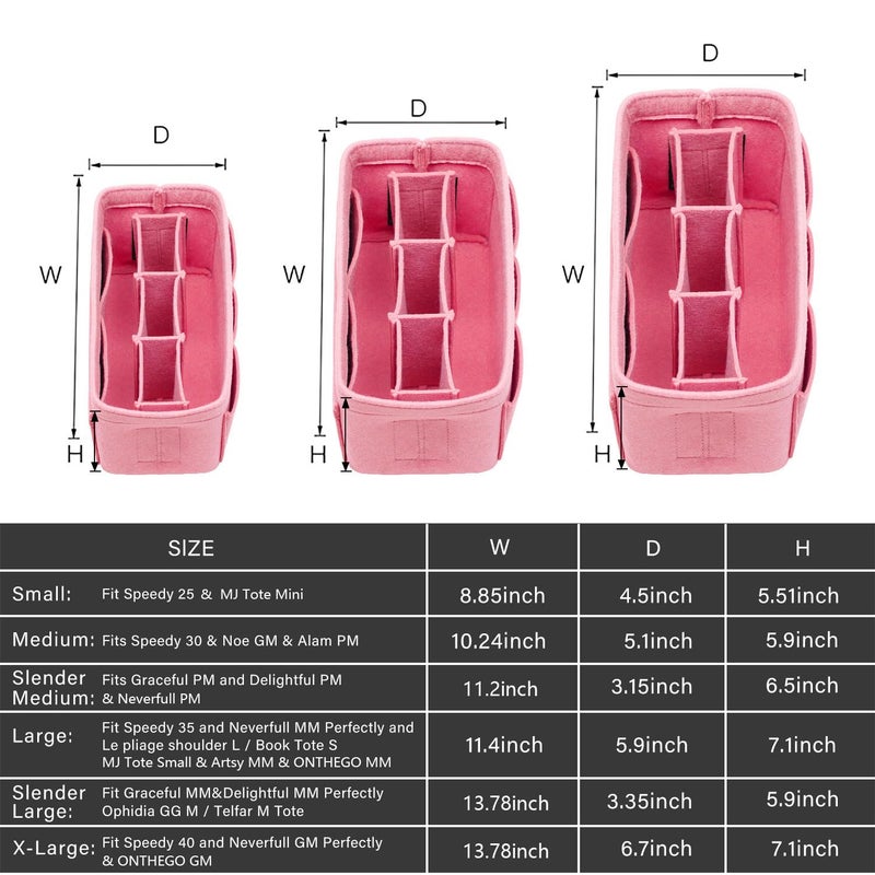 ZTUJO Purse Organizer Insert, Felt Bag Organizer For Handbag Purse Organizer,13 Colors, 6 Size (Large, Light Pink) - Image 2
